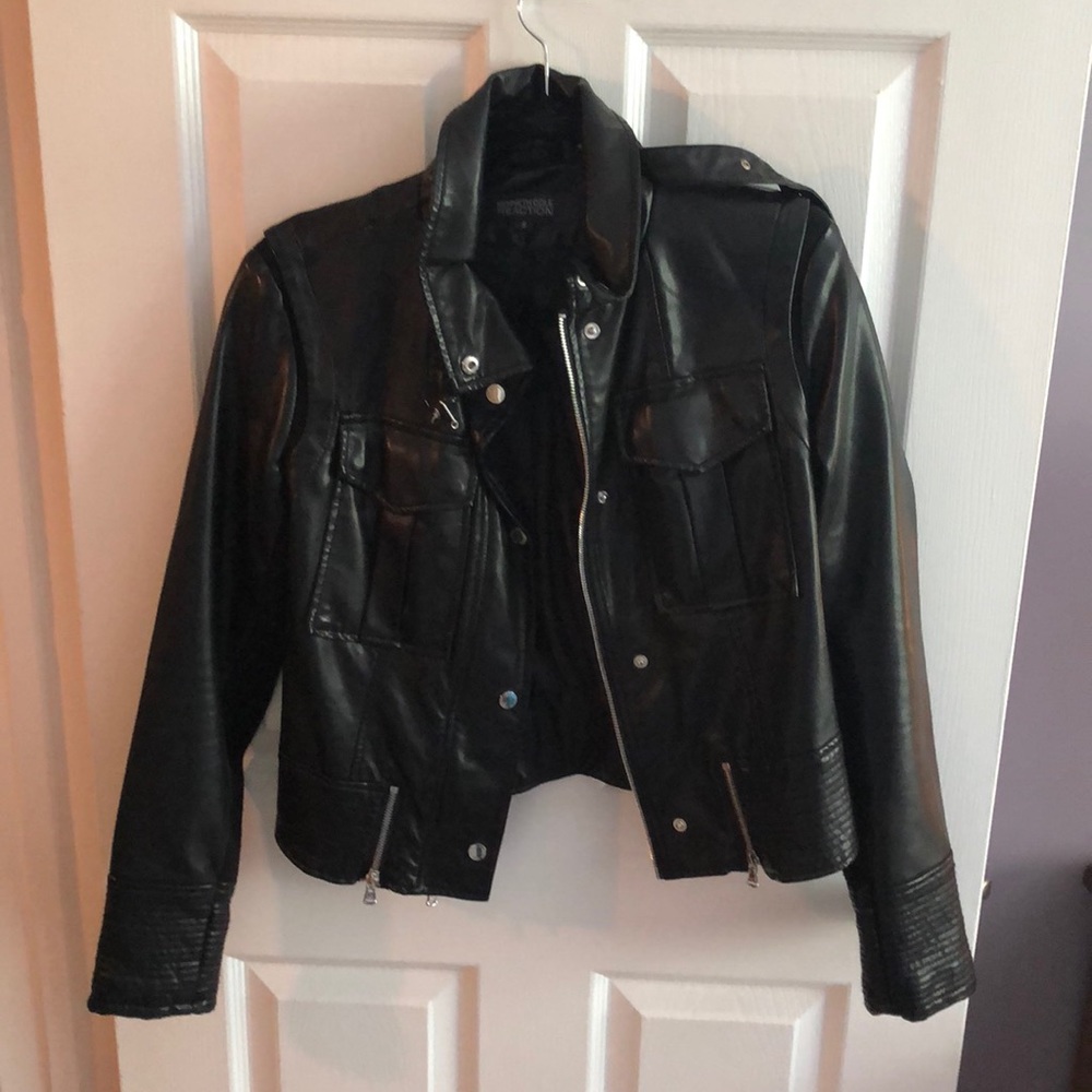 A black faux leather jacket Kenneth Cole Reaction.